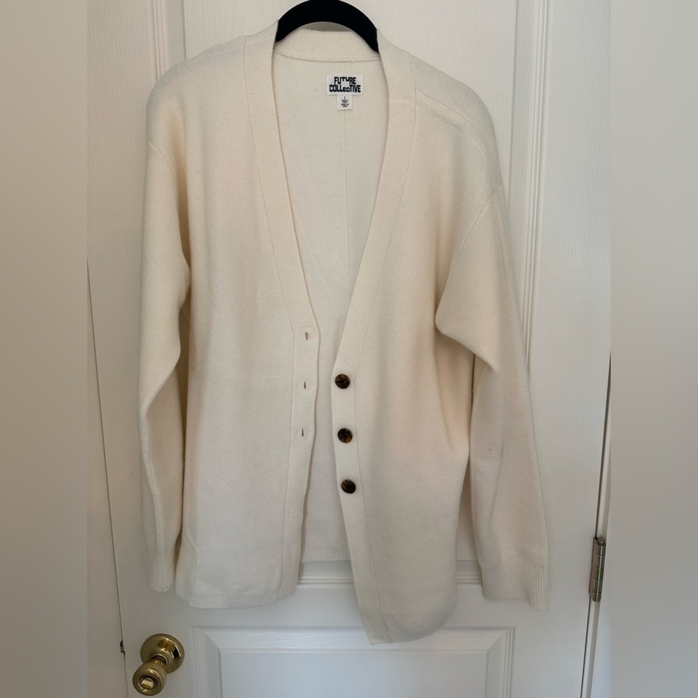 Future Collective Nipped Waist Cream Cardigan Sweater